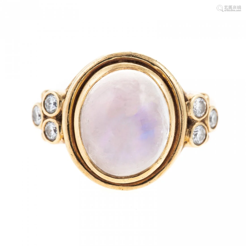 A Handmade Moonstone & Diamond Ring in 18K