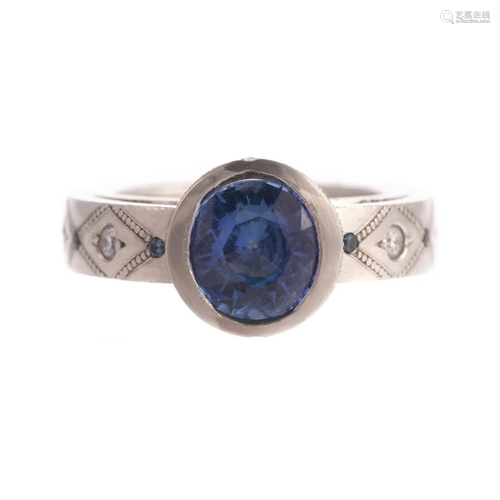 An Unheated Ceylon Sapphire & Diamond Ring in Platinum