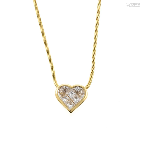 An Invisibly Set Diamond Heart Pendant in 18K