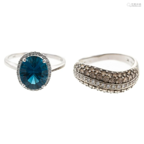 A Pair of Gemstone & Diamond Rings in 14K