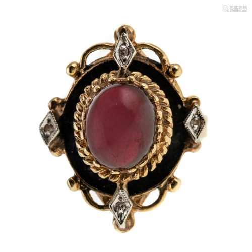 A Victorian Style Garnet & Enamel Ring in 14K