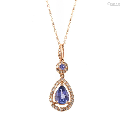 A Pear Shaped Tanzanite Pendant on Chain