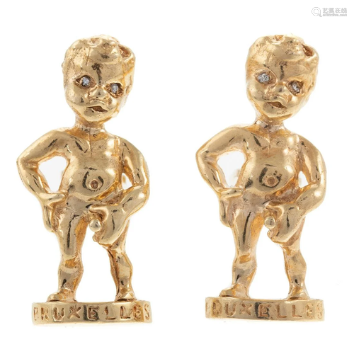 A Rare Pair of Manneken Pis Cufflinks in 14K