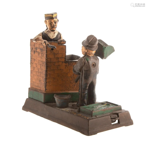 Painted Cast Iron Mechanical Mason Bank