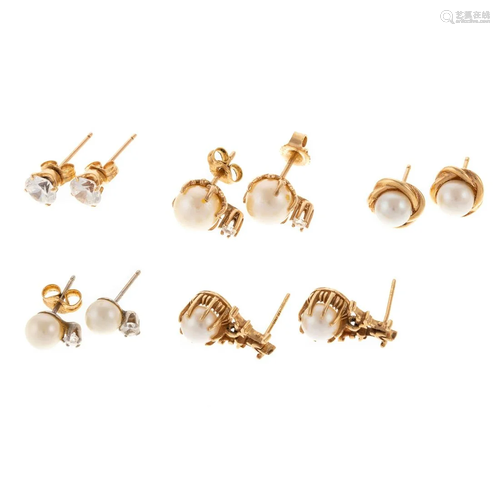 A Collection of Pearl & Diamond Earrings in Gold