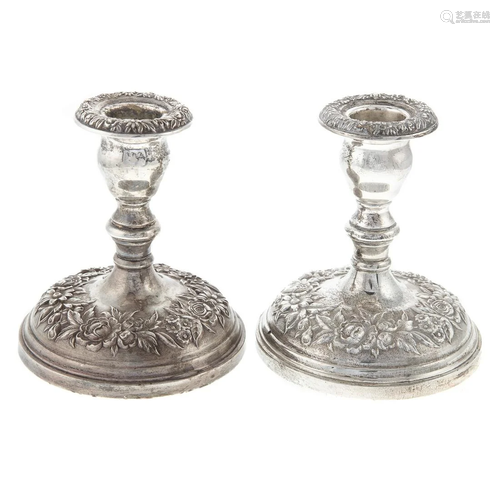 Pair S. Kirk & Son Sterling Repousse Candlesticks