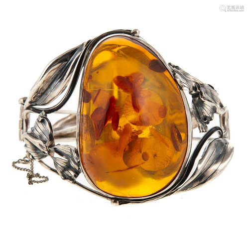 A Swedish Silver & Amber Bangle