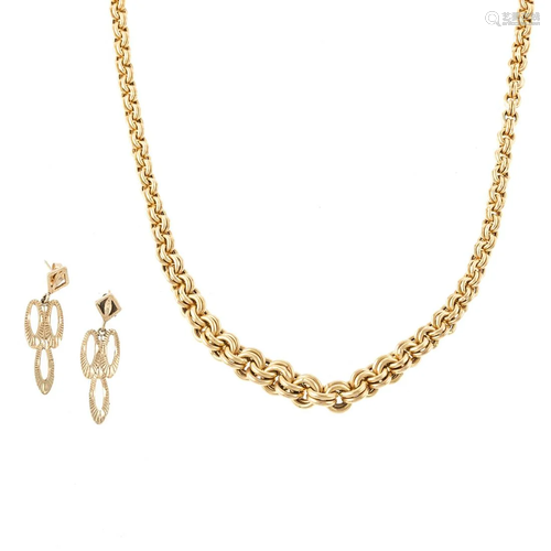 A Cable Link Necklace & Dangle Earrings in 14K