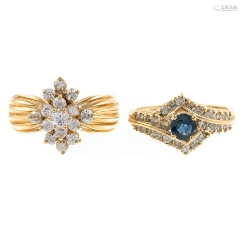 London Blue Topaz & Diamond Ring & CZ Ring in Gold