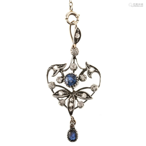 An Edwardian Sapphire & Diamond Pendant in 14K