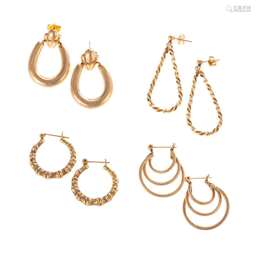 Four Pairs of Hoop Earrings in 14K