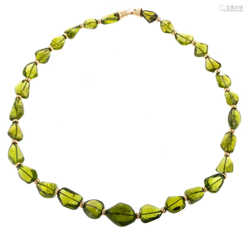 A Large 450.00 ctw Peridot Beaded Necklace in 14K