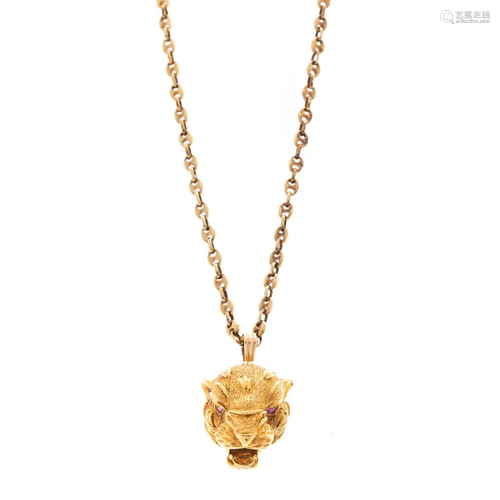 An 18K Panther Pendant on 14K Chain