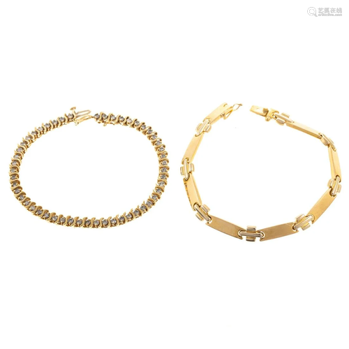 A Diamond Link Bracelet & Link Bracelet in 14K