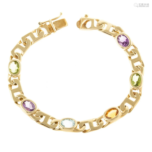 A Multi Gemstone Link Bracelet in 14K Yellow Gold