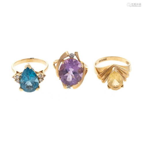 A Trio of Gemstone Rings in 14K & 10K