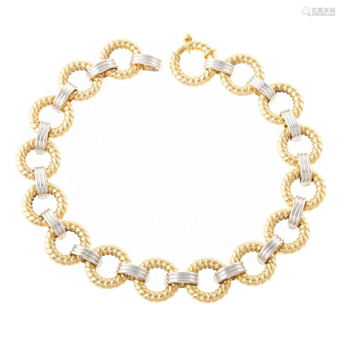 A 14K Yellow & White Gold Circle Link Bracelet
