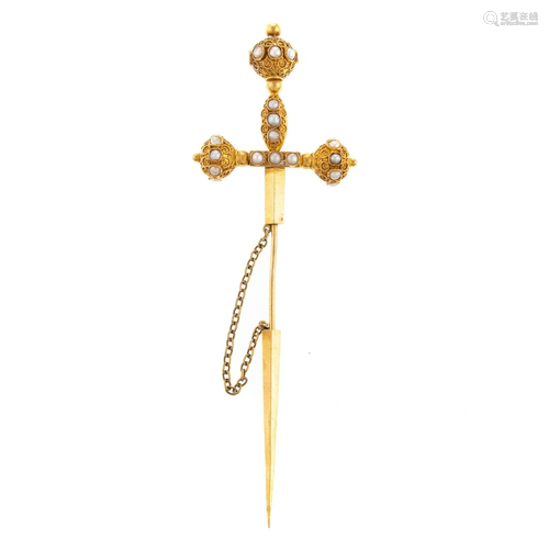 A 22K Victorian Etruscan Revival Sword Stick Pin