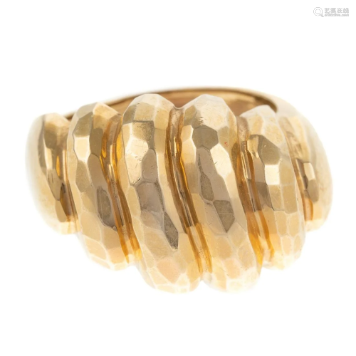 A Wide Hammered Finish Ring in 14K