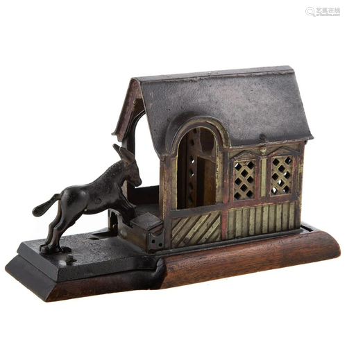 Mule Entering Barn Cast Iron Mechanical Bank