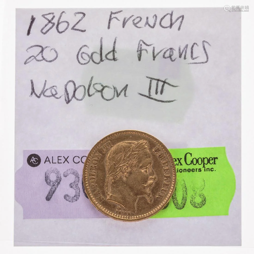 1862 French Gold 20 Francs Napoleon III