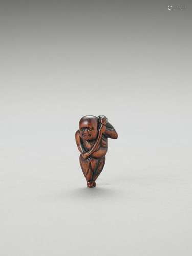 A Rare Wood Netsuke Of Kensu O…