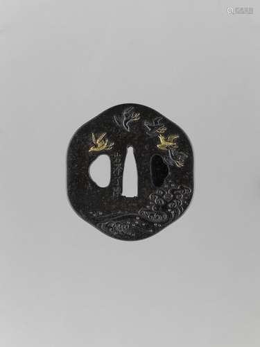 An Inlaid Iron Tsuba With Flyi…