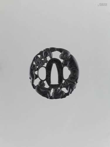 An Iron Tsuba With Monkeys