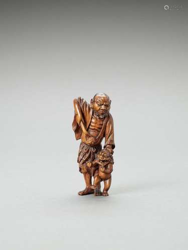 A Wood Netsuke Of A Sennin Wit…