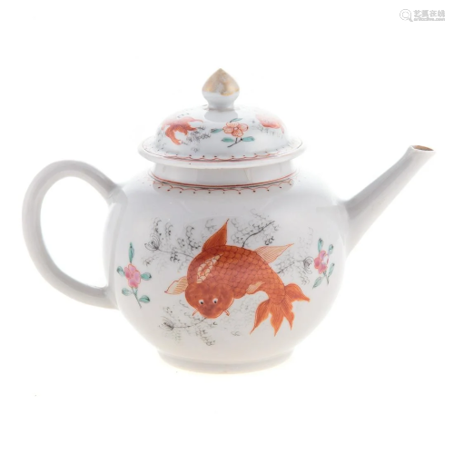 Chinese Export Sacred Carp Globular Teapot