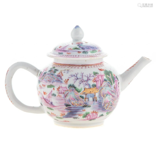 Chinese Export Globular Teapot in Meissen Manner
