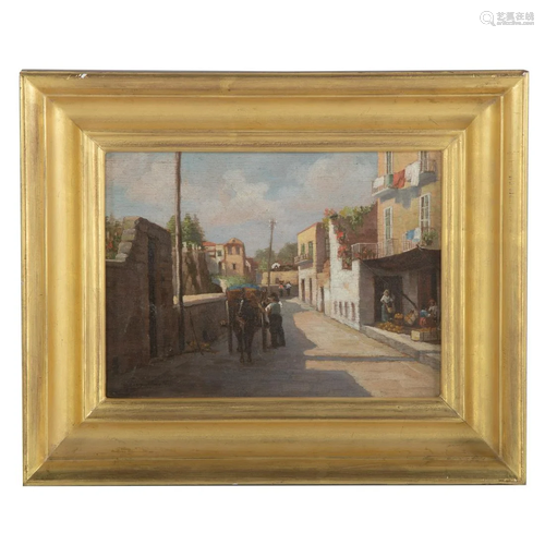 Antonio E. Fiorentino. Italian Street Scene, oil