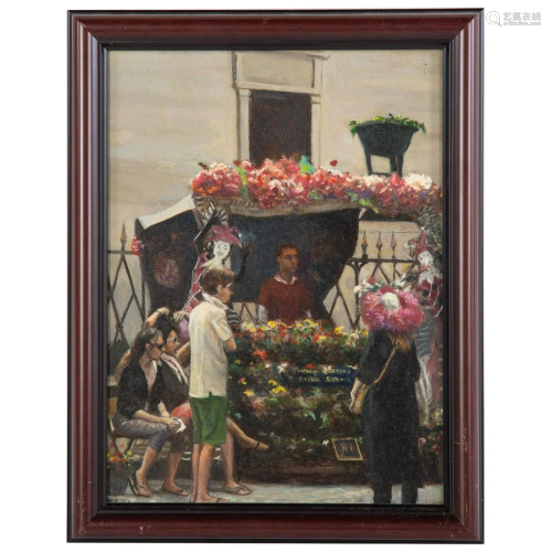 Nathaniel K. Gibbs. The Flower Market, oil
