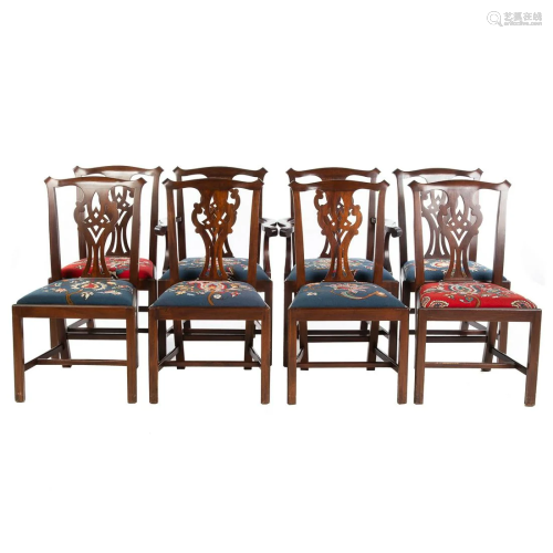 8 Henkel Harris Mahogany Chippendale Style Chairs