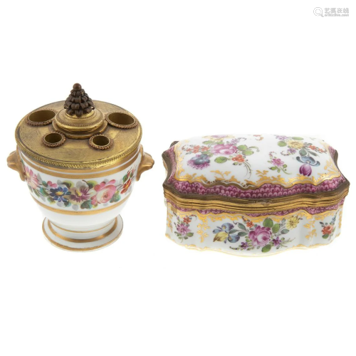 Limoges Inkwell & Meissen Style Box