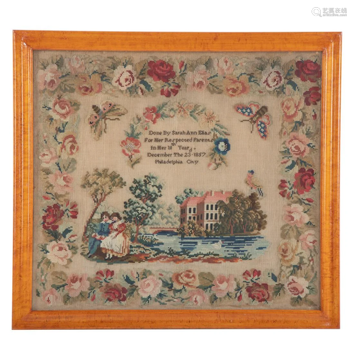 19th c. American Needlepoint Sampler, 1857