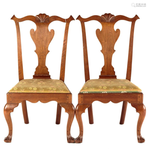 Pair of Federal Walnut Queen Anne Side Chairs
