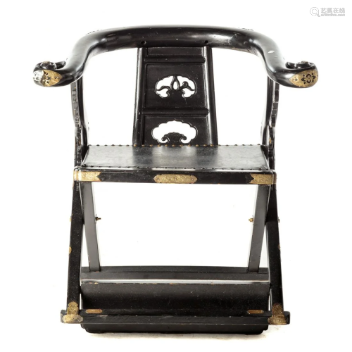 Chinese Lacquered Yoke Back Folding Chair