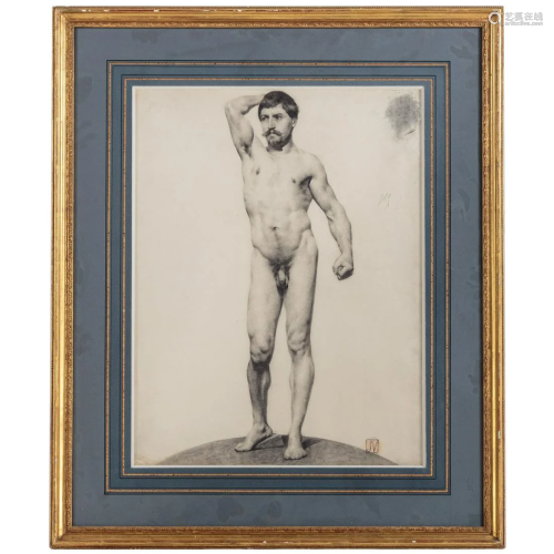 19th c. Artist Unknown. Study of a Male Nude