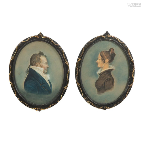 American School, c. 1800. Pair of Portraits, w/c