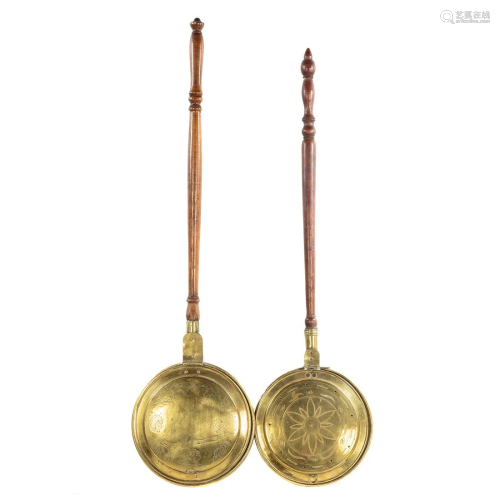 Two American Brass Bed Warmers
