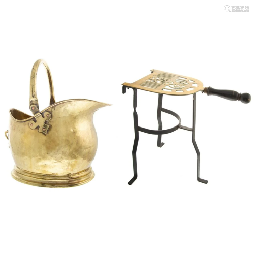 Brass Trivet & Kindling Bucket
