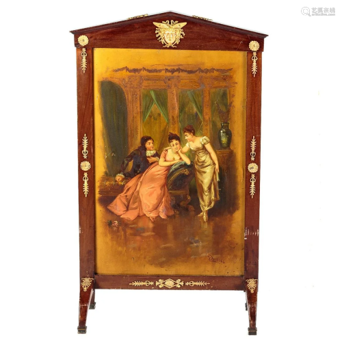 French Empire Style Painted Mahogany Fire Screen