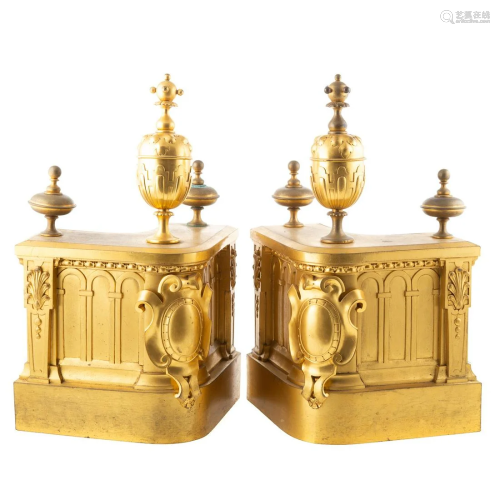Pair of French Gilt Bronze Chenet Ends