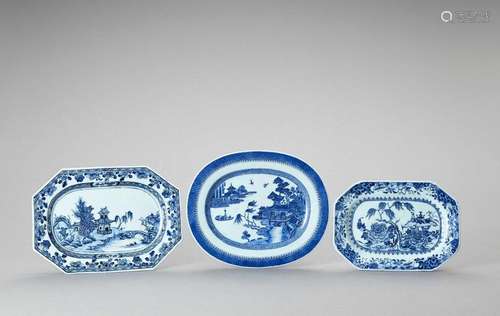 Three Blue And White Porcelain…