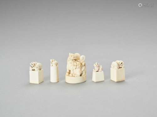Five Carved Ivory Seals With M…