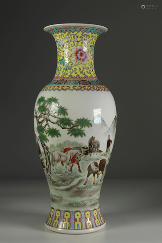 Porcelain vase, landscape decoration. Mid-twentieth