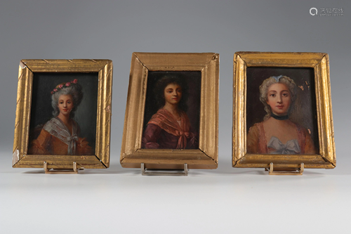 Lot of three miniatures on copper, France 18th.