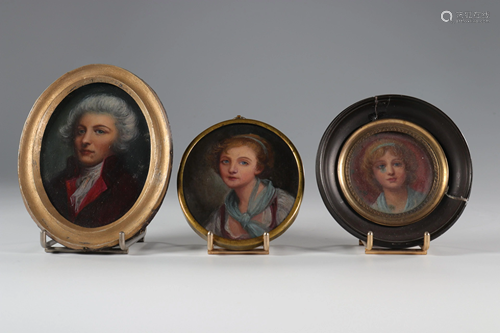 Lot of three miniatures on copper, France 18th.