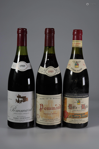 Lot of 3 bottles 2 Pommard 89, and 1 Cote RÃ´tie 89